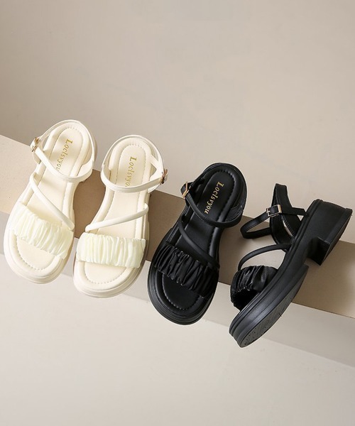 Miniministore（ミニミニストア）の「厚底サンダル 太ヒールフリルサンダル美脚（サンダル・レディース・アイボリー/ブラック・24.5cm/24.0cm/23.5cm/23.0cm/22.5cm）」の10枚目の写真