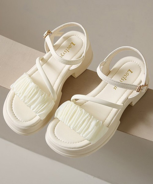 Miniministore（ミニミニストア）の「厚底サンダル 太ヒールフリルサンダル美脚（サンダル・レディース・アイボリー/ブラック・24.5cm/24.0cm/23.5cm/23.0cm/22.5cm）」の11枚目の写真