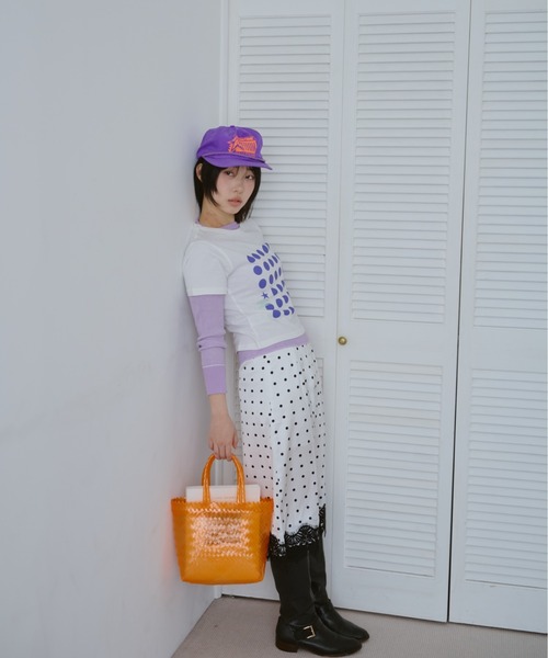 common gull products.（コモンガルプロダクツ）の「ドットグラフィックT（Tシャツ/カットソー・レディース・パープル系/ホワイト系/ライム・LARGE/MEDIUM/SMALL）」の8枚目の写真