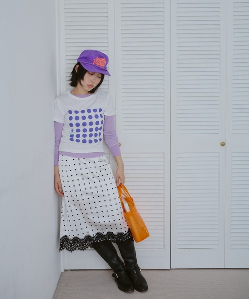 common gull products.（コモンガルプロダクツ）の「ドットグラフィックT（Tシャツ/カットソー・レディース・パープル系/ホワイト系/ライム・LARGE/MEDIUM/SMALL）」の10枚目の写真