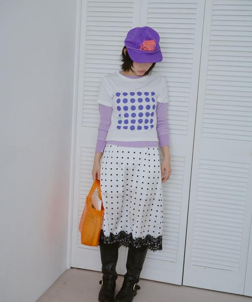 common gull products.（コモンガルプロダクツ）の「ドットグラフィックT（Tシャツ/カットソー・レディース・パープル系/ホワイト系/ライム・LARGE/MEDIUM/SMALL）」の11枚目の写真