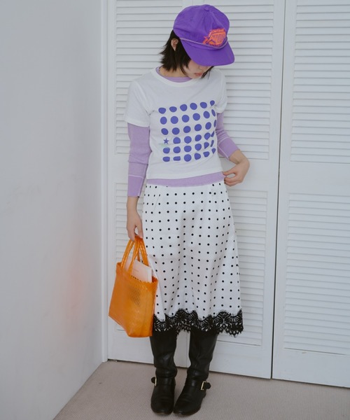 common gull products.（コモンガルプロダクツ）の「ドットグラフィックT（Tシャツ/カットソー・レディース・パープル系/ホワイト系/ライム・LARGE/MEDIUM/SMALL）」の12枚目の写真