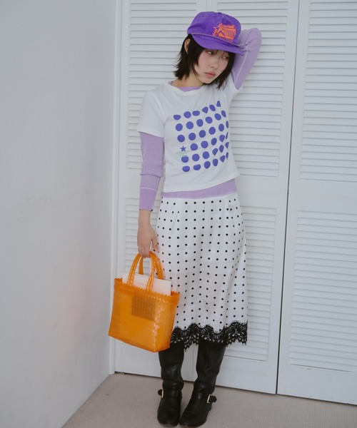 common gull products.（コモンガルプロダクツ）の「ドットグラフィックT（Tシャツ/カットソー・レディース・パープル系/ホワイト系/ライム・LARGE/MEDIUM/SMALL）」の13枚目の写真