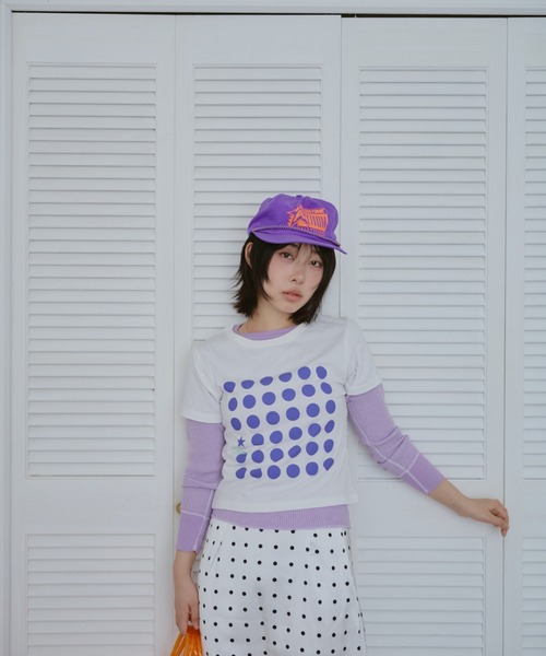 common gull products.（コモンガルプロダクツ）の「ドットグラフィックT（Tシャツ/カットソー・レディース・パープル系/ホワイト系/ライム・LARGE/MEDIUM/SMALL）」の15枚目の写真