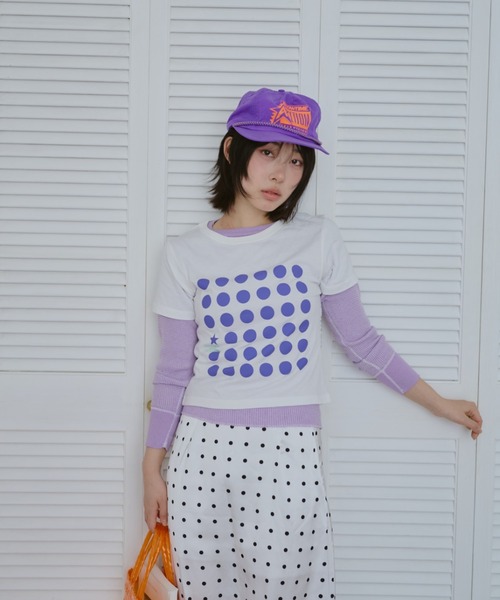 common gull products.（コモンガルプロダクツ）の「ドットグラフィックT（Tシャツ/カットソー・レディース・パープル系/ホワイト系/ライム・LARGE/MEDIUM/SMALL）」の16枚目の写真