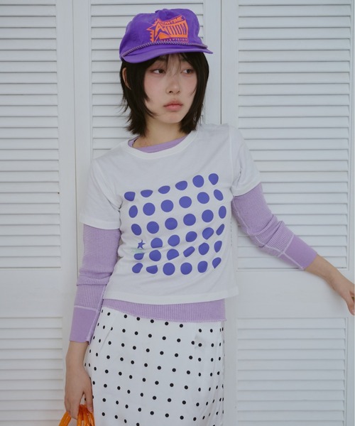 common gull products.（コモンガルプロダクツ）の「ドットグラフィックT（Tシャツ/カットソー・レディース・パープル系/ホワイト系/ライム・LARGE/MEDIUM/SMALL）」の17枚目の写真