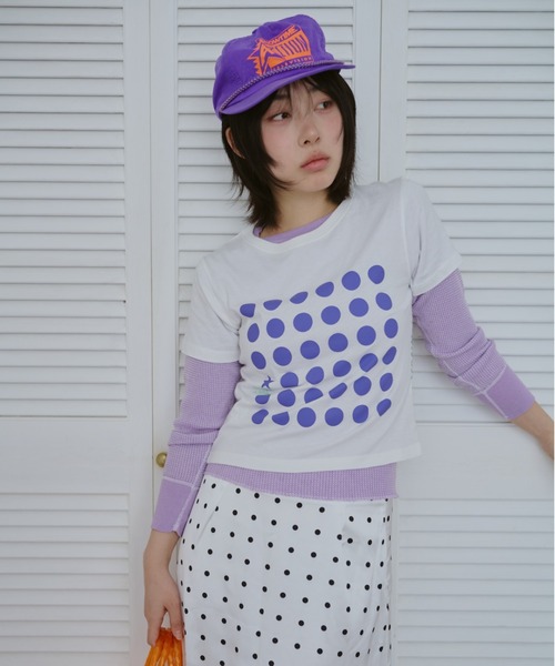 common gull products.（コモンガルプロダクツ）の「ドットグラフィックT（Tシャツ/カットソー・レディース・パープル系/ホワイト系/ライム・LARGE/MEDIUM/SMALL）」の18枚目の写真