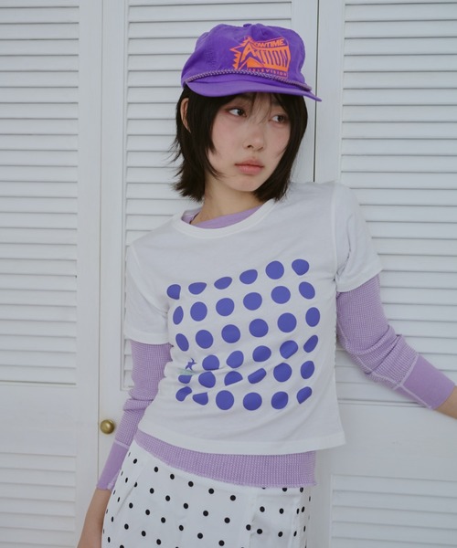 common gull products.（コモンガルプロダクツ）の「ドットグラフィックT（Tシャツ/カットソー・レディース・パープル系/ホワイト系/ライム・LARGE/MEDIUM/SMALL）」の19枚目の写真
