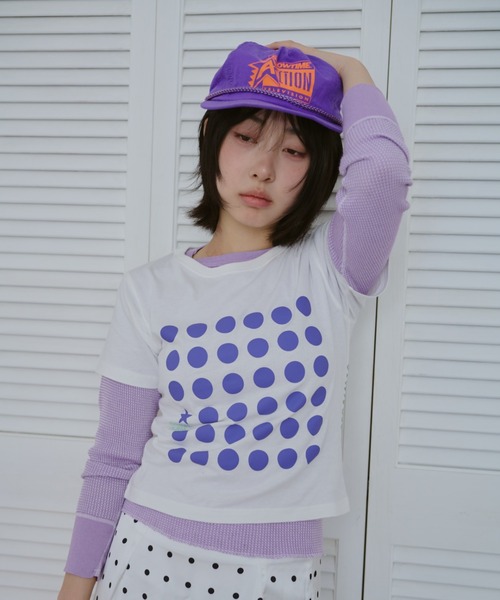 common gull products.（コモンガルプロダクツ）の「ドットグラフィックT（Tシャツ/カットソー・レディース・パープル系/ホワイト系/ライム・LARGE/MEDIUM/SMALL）」の20枚目の写真