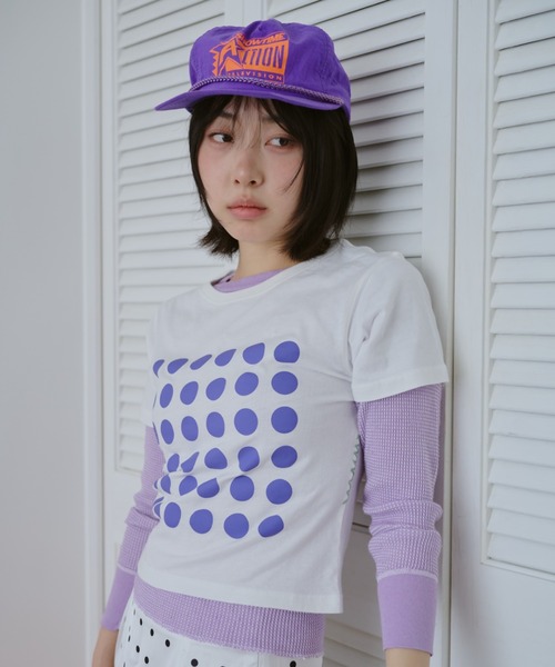 common gull products.（コモンガルプロダクツ）の「ドットグラフィックT（Tシャツ/カットソー・レディース・パープル系/ホワイト系/ライム・LARGE/MEDIUM/SMALL）」の21枚目の写真