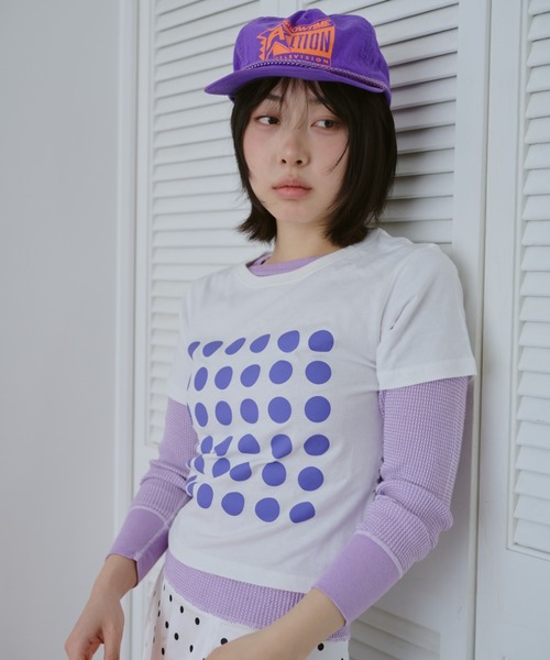 common gull products.（コモンガルプロダクツ）の「ドットグラフィックT（Tシャツ/カットソー・レディース・パープル系/ホワイト系/ライム・LARGE/MEDIUM/SMALL）」の22枚目の写真