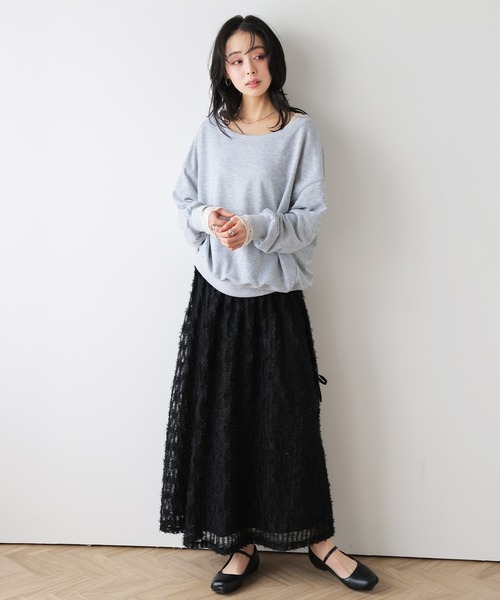 AMELY(エミリー)の「フリンジギャザースカート(スカート・レディース・ブラック/アイボリー・フリー)」の8枚目の写真