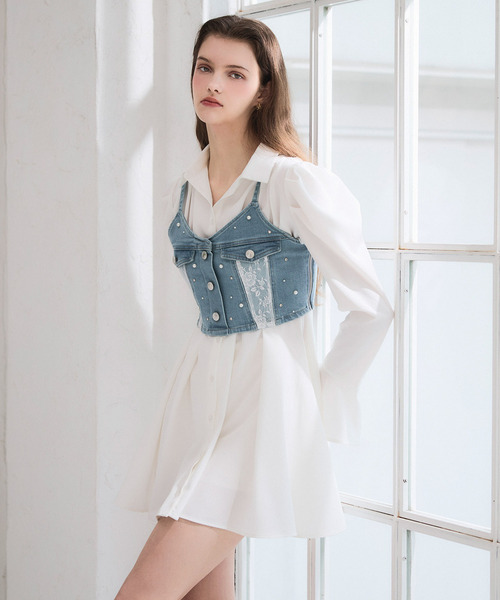 liberty デニムビスチェ×タックシャツミニワンピース（シャツ