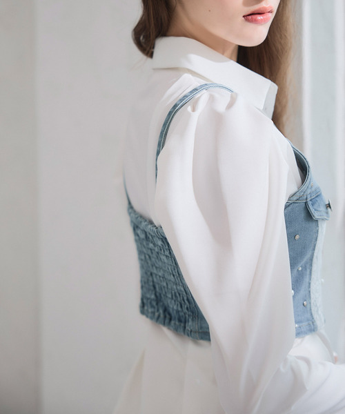 ROYAL PARTY(ロイヤルパーティー)の「liberty デニムビスチェ×タックシャツミニワンピース(シャツワンピース・レディース・インディゴブルー/ブルー・FREE)」の11枚目の写真