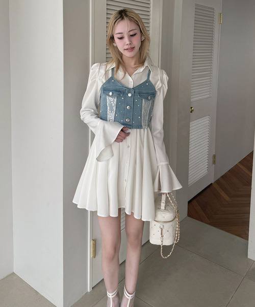 ROYAL PARTY(ロイヤルパーティー)の「liberty デニムビスチェ×タックシャツミニワンピース(シャツワンピース・レディース・インディゴブルー/ブルー・FREE)」の5枚目の写真
