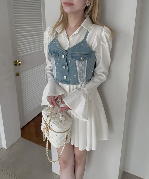 ROYAL PARTY(ロイヤルパーティー)の「liberty デニムビスチェ×タックシャツミニワンピース(シャツワンピース・レディース・インディゴブルー/ブルー・FREE)」の6枚目の写真