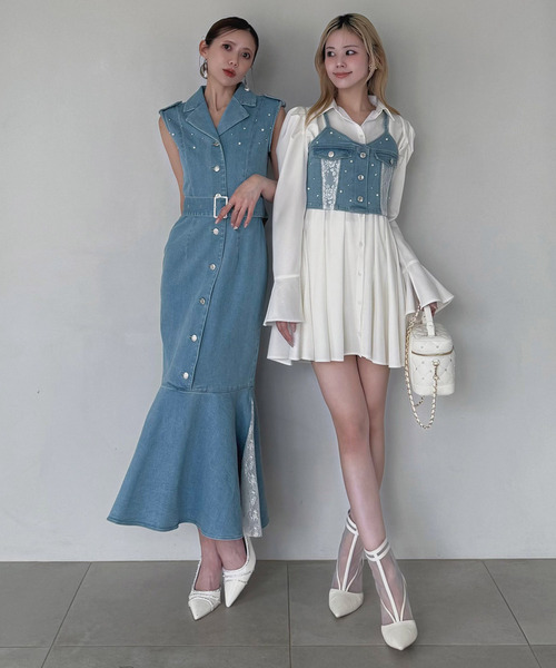 ROYAL PARTY(ロイヤルパーティー)の「liberty デニムビスチェ×タックシャツミニワンピース(シャツワンピース・レディース・インディゴブルー/ブルー・FREE)」の7枚目の写真