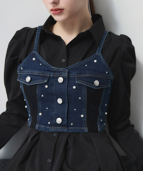 ROYAL PARTY(ロイヤルパーティー)の「liberty デニムビスチェ×タックシャツミニワンピース(シャツワンピース・レディース・インディゴブルー/ブルー・FREE)」の14枚目の写真