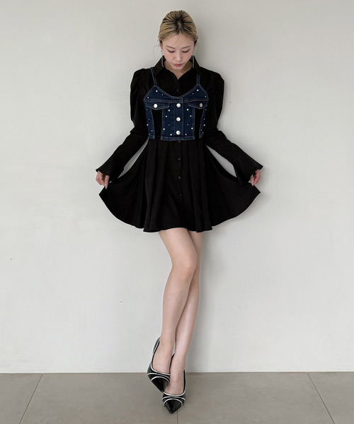 ROYAL PARTY(ロイヤルパーティー)の「liberty デニムビスチェ×タックシャツミニワンピース(シャツワンピース・レディース・インディゴブルー/ブルー・FREE)」の3枚目の写真