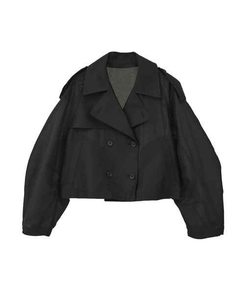 CLANE（クラネ）の「【CLANE/クラネ】SHEER SHORT TRENCH JACKET/シアーショートトレンチジャケット（トレンチコート・レディース・グリーン/ブラック・1）」の2枚目の写真