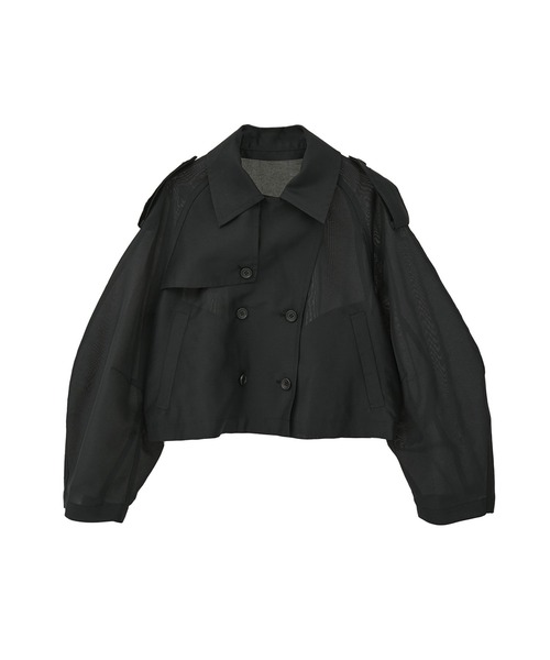 CLANE（クラネ）の「【CLANE/クラネ】SHEER SHORT TRENCH JACKET/シアーショートトレンチジャケット（トレンチコート・レディース・グリーン/ブラック・1）」の4枚目の写真