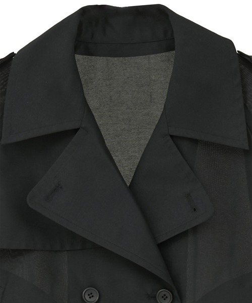 CLANE（クラネ）の「【CLANE/クラネ】SHEER SHORT TRENCH JACKET/シアーショートトレンチジャケット（トレンチコート・レディース・グリーン/ブラック・1）」の6枚目の写真