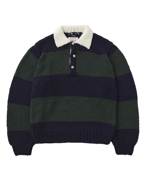 RICE NINE TEN(ライスナインテン)の「RICE NINE TEN HAND KNITTING RUGBY SHIRT HKN-RUG(Tシャツ/カットソー・メンズ・バーガンディー/ネイビー・1)」の1枚目の写真