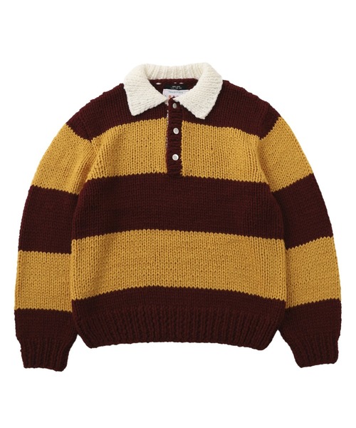 RICE NINE TEN(ライスナインテン)の「RICE NINE TEN HAND KNITTING RUGBY SHIRT HKN-RUG(Tシャツ/カットソー・メンズ・バーガンディー/ネイビー・1)」の2枚目の写真