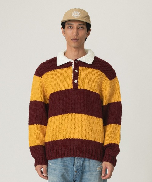 RICE NINE TEN(ライスナインテン)の「RICE NINE TEN HAND KNITTING RUGBY SHIRT HKN-RUG(Tシャツ/カットソー・メンズ・バーガンディー/ネイビー・1)」の12枚目の写真