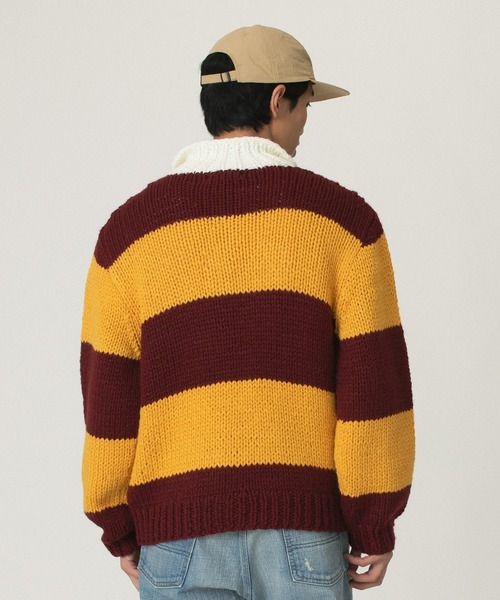 RICE NINE TEN(ライスナインテン)の「RICE NINE TEN HAND KNITTING RUGBY SHIRT HKN-RUG(Tシャツ/カットソー・メンズ・バーガンディー/ネイビー・1)」の10枚目の写真