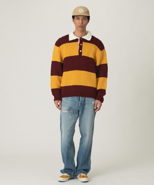 RICE NINE TEN(ライスナインテン)の「RICE NINE TEN HAND KNITTING RUGBY SHIRT HKN-RUG(Tシャツ/カットソー・メンズ・バーガンディー/ネイビー・1)」の9枚目の写真