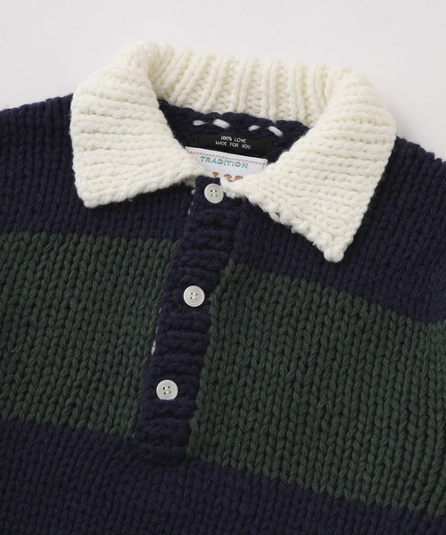 RICE NINE TEN(ライスナインテン)の「RICE NINE TEN HAND KNITTING RUGBY SHIRT HKN-RUG(Tシャツ/カットソー・メンズ・バーガンディー/ネイビー・1)」の7枚目の写真