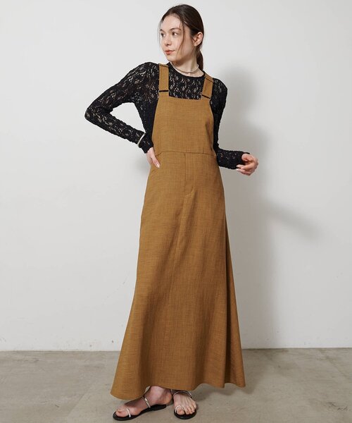 Drawing Numbers（ドローイング ナンバーズ）の「【Drawing Numbers】フェイクリネンサロペットワンピース（ワンピース・レディース・ブラック/ブラウン/ベージュ・38）」の3枚目の写真