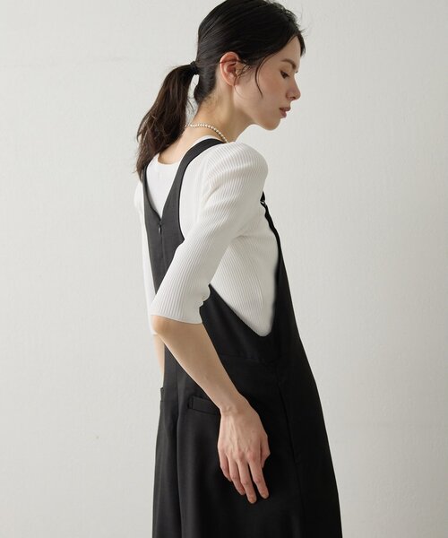 Drawing Numbers（ドローイング ナンバーズ）の「【Drawing Numbers】フェイクリネンサロペットワンピース（ワンピース・レディース・ブラック/ブラウン/ベージュ・38）」の8枚目の写真