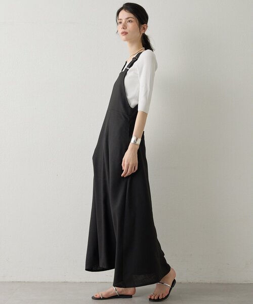 Drawing Numbers（ドローイング ナンバーズ）の「【Drawing Numbers】フェイクリネンサロペットワンピース（ワンピース・レディース・ブラック/ブラウン/ベージュ・38）」の4枚目の写真