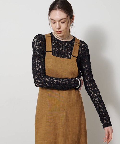 Drawing Numbers（ドローイング ナンバーズ）の「【Drawing Numbers】フェイクリネンサロペットワンピース（ワンピース・レディース・ブラック/ブラウン/ベージュ・38）」の12枚目の写真