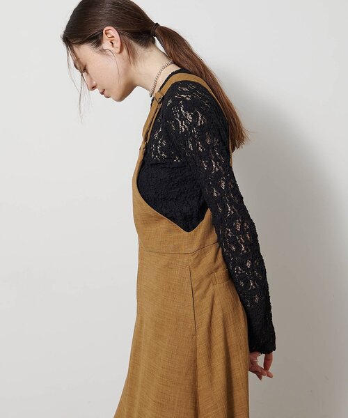 Drawing Numbers（ドローイング ナンバーズ）の「【Drawing Numbers】フェイクリネンサロペットワンピース（ワンピース・レディース・ブラック/ブラウン/ベージュ・38）」の13枚目の写真