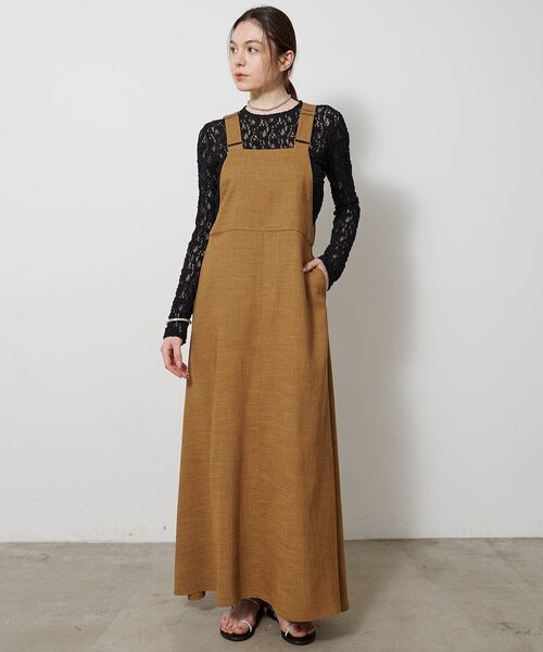 Drawing Numbers（ドローイング ナンバーズ）の「【Drawing Numbers】フェイクリネンサロペットワンピース（ワンピース・レディース・ブラック/ブラウン/ベージュ・38）」の11枚目の写真