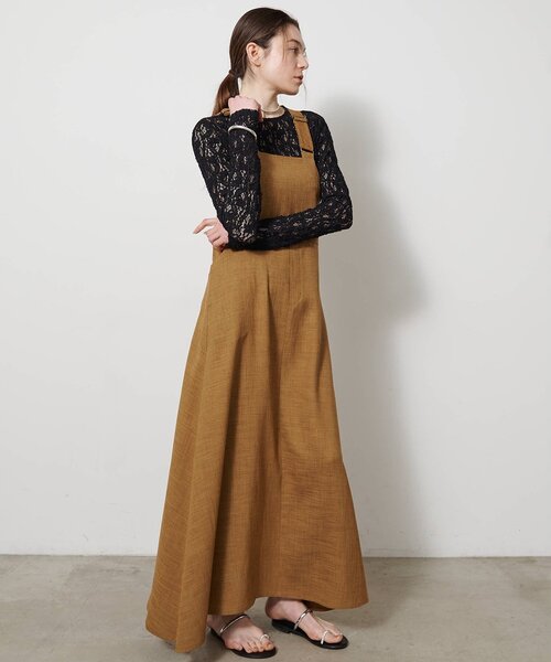 Drawing Numbers（ドローイング ナンバーズ）の「【Drawing Numbers】フェイクリネンサロペットワンピース（ワンピース・レディース・ブラック/ブラウン/ベージュ・38）」の18枚目の写真