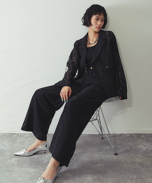 ANOTHER S（アナザーエス）の「「セットアップ対応」花柄レースシアージャケット（テーラードジャケット・レディース・アイボリー/ブラック・FREE）」の3枚目の写真