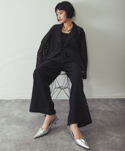 ANOTHER S（アナザーエス）の「「セットアップ対応」花柄レースシアージャケット（テーラードジャケット・レディース・アイボリー/ブラック・FREE）」の5枚目の写真