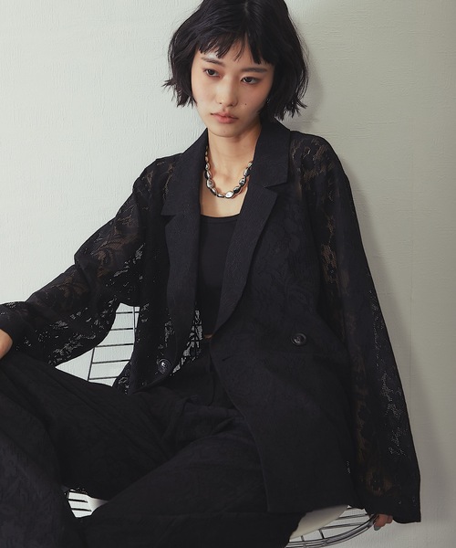 ANOTHER S（アナザーエス）の「「セットアップ対応」花柄レースシアージャケット（テーラードジャケット・レディース・アイボリー/ブラック・FREE）」の4枚目の写真