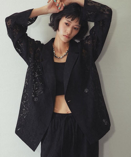 ANOTHER S（アナザーエス）の「「セットアップ対応」花柄レースシアージャケット（テーラードジャケット・レディース・アイボリー/ブラック・FREE）」の6枚目の写真