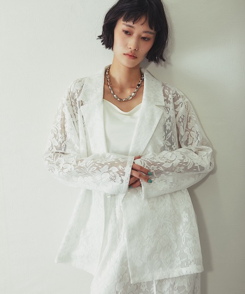 ANOTHER S（アナザーエス）の「「セットアップ対応」花柄レースシアージャケット（テーラードジャケット・レディース・アイボリー/ブラック・FREE）」の18枚目の写真