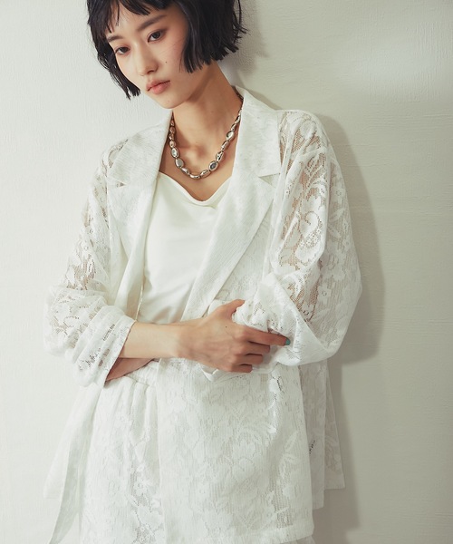 ANOTHER S（アナザーエス）の「「セットアップ対応」花柄レースシアージャケット（テーラードジャケット・レディース・アイボリー/ブラック・FREE）」の12枚目の写真