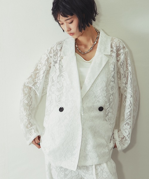 ANOTHER S（アナザーエス）の「「セットアップ対応」花柄レースシアージャケット（テーラードジャケット・レディース・アイボリー/ブラック・FREE）」の13枚目の写真