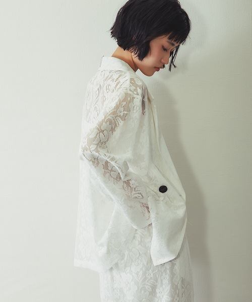 ANOTHER S（アナザーエス）の「「セットアップ対応」花柄レースシアージャケット（テーラードジャケット・レディース・アイボリー/ブラック・FREE）」の16枚目の写真
