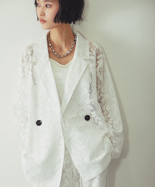 ANOTHER S（アナザーエス）の「「セットアップ対応」花柄レースシアージャケット（テーラードジャケット・レディース・アイボリー/ブラック・FREE）」の9枚目の写真