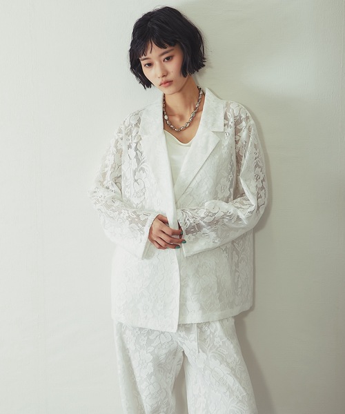 ANOTHER S（アナザーエス）の「「セットアップ対応」花柄レースシアージャケット（テーラードジャケット・レディース・アイボリー/ブラック・FREE）」の8枚目の写真