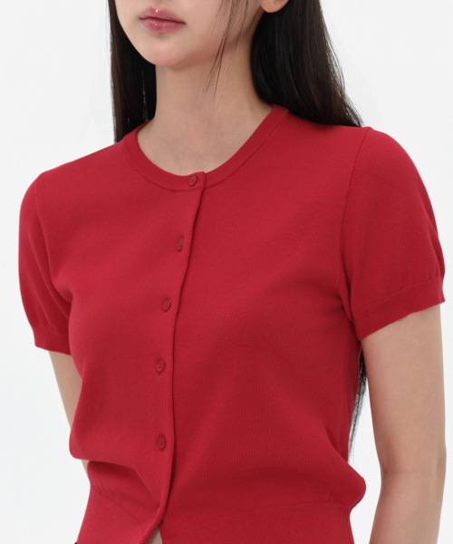 MUSINSA STANDARD WOMAN（ムシンサスタンダードウーマン）の「ウィメンズエッセンシャルラウンドネック半袖カーディガン[レッド]（ニット/セーター・レディース・その他・X-SMALL/SMALL/MEDIUM/LARGE）」の4枚目の写真